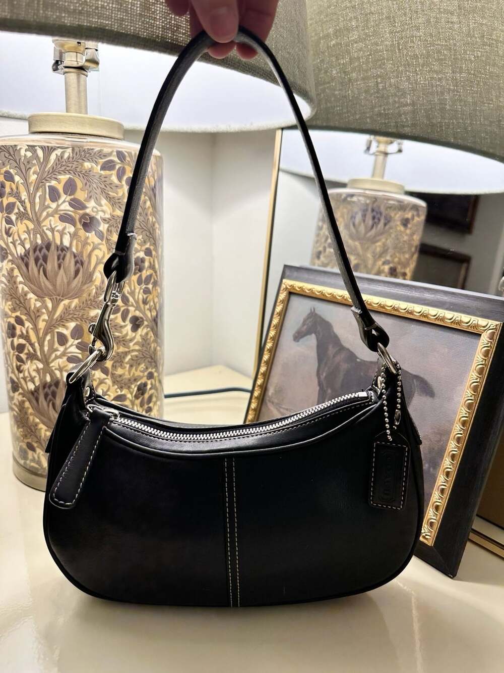 Coach Demi Hobo Legacy Hampton Y2K Black Leather Small Shoulder Bag 7593 +Wallet